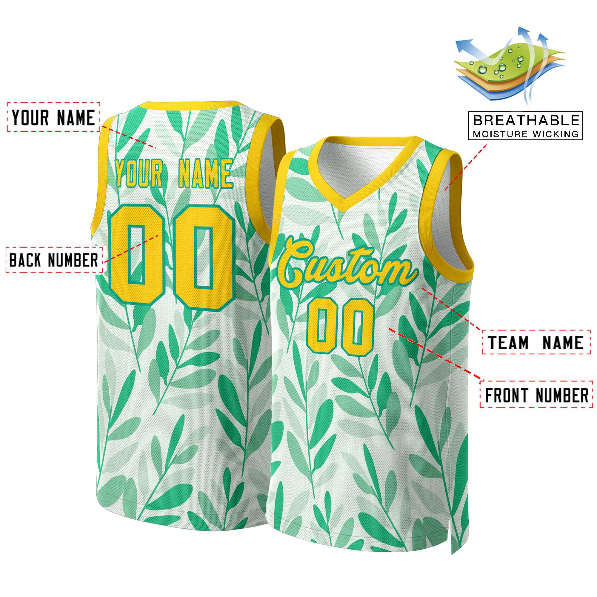 Custom Green Yellow-Yellow Graffiti Pattern Tops Mesh Basketball Jersey - Image 2
