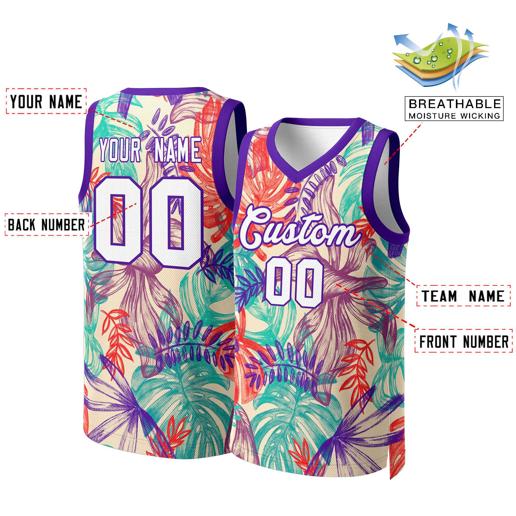 Custom Green White-Purple Graffiti Pattern Tops Mesh Basketball Jersey - Image 2
