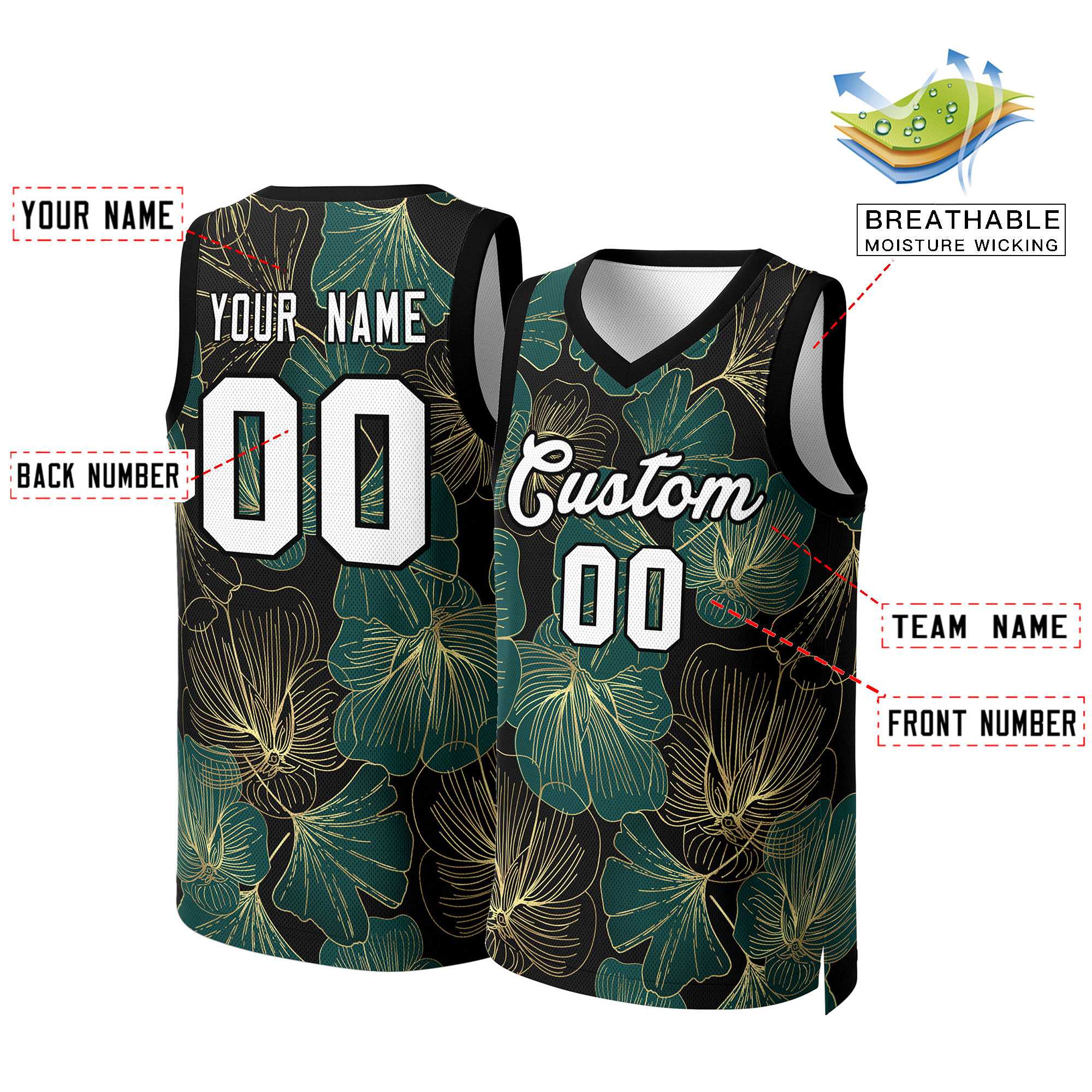Custom Green White-Black Graffiti Pattern Tops Mesh Basketball Jersey - Image 2
