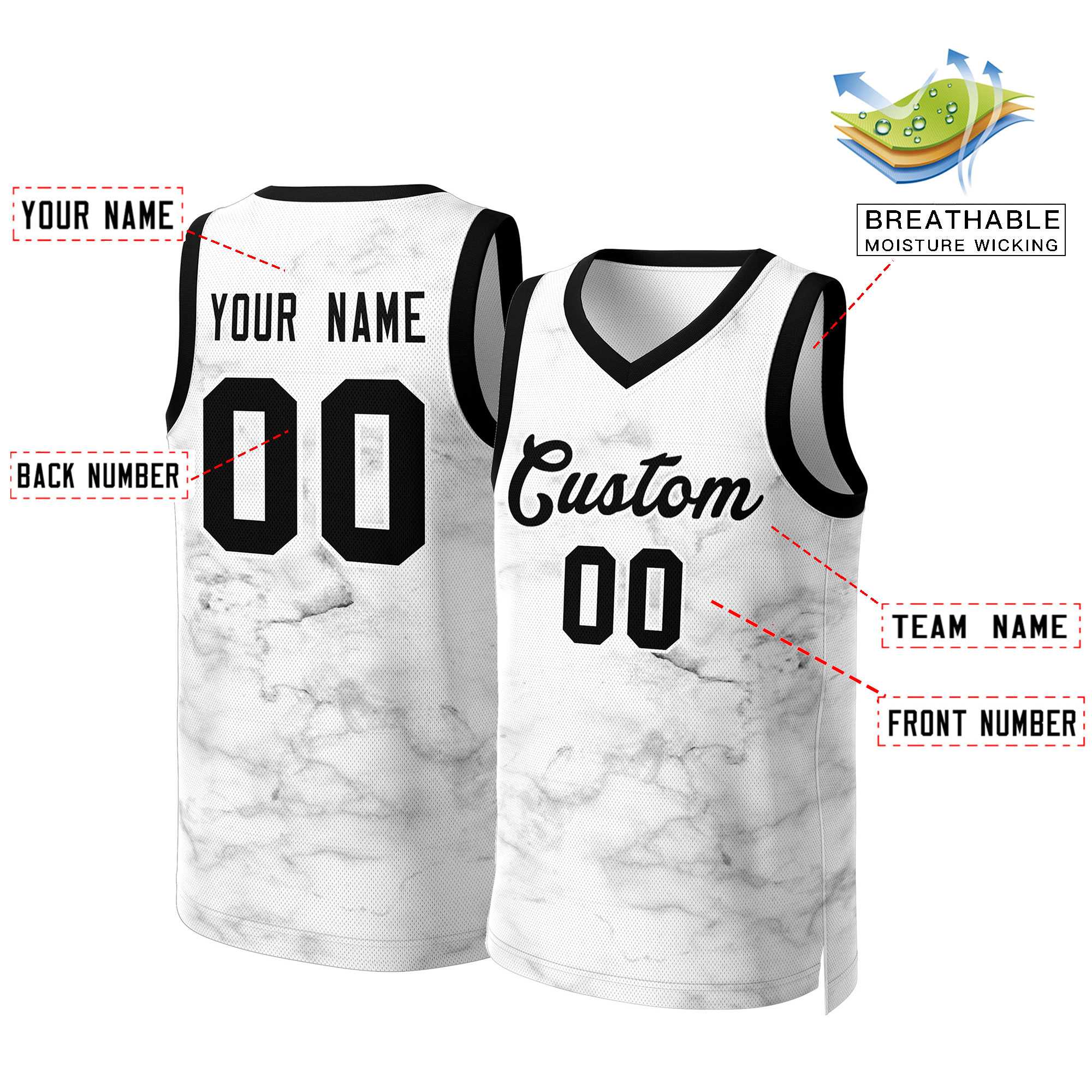 Custom White Black-White Graffiti Pattern Tops Mesh Basketball Jersey - Image 2