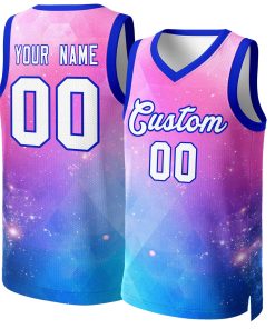 Custom Pink White-Royal Graffiti Pattern Tops Mesh Basketball Jersey