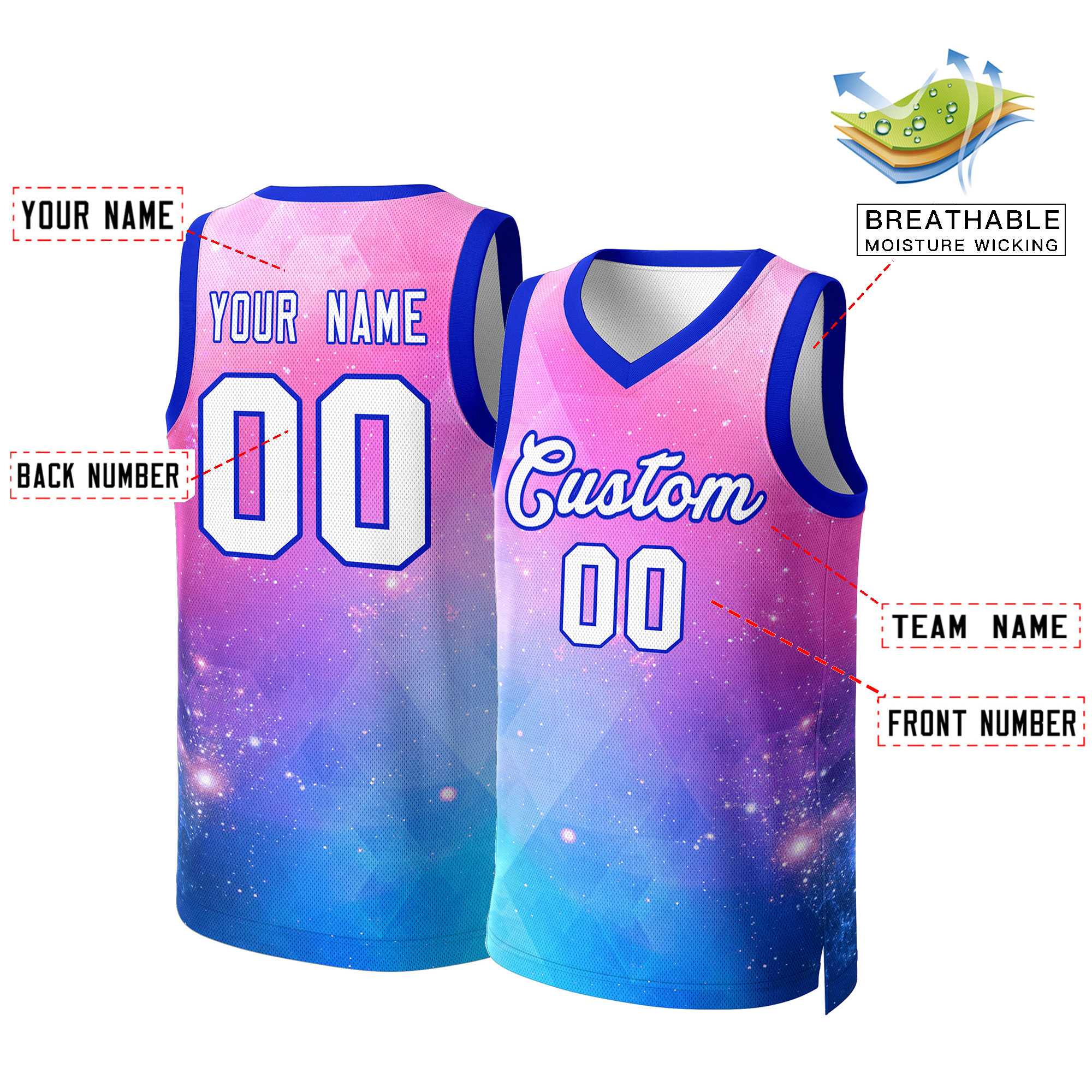Custom Pink White-Royal Graffiti Pattern Tops Mesh Basketball Jersey - Image 2