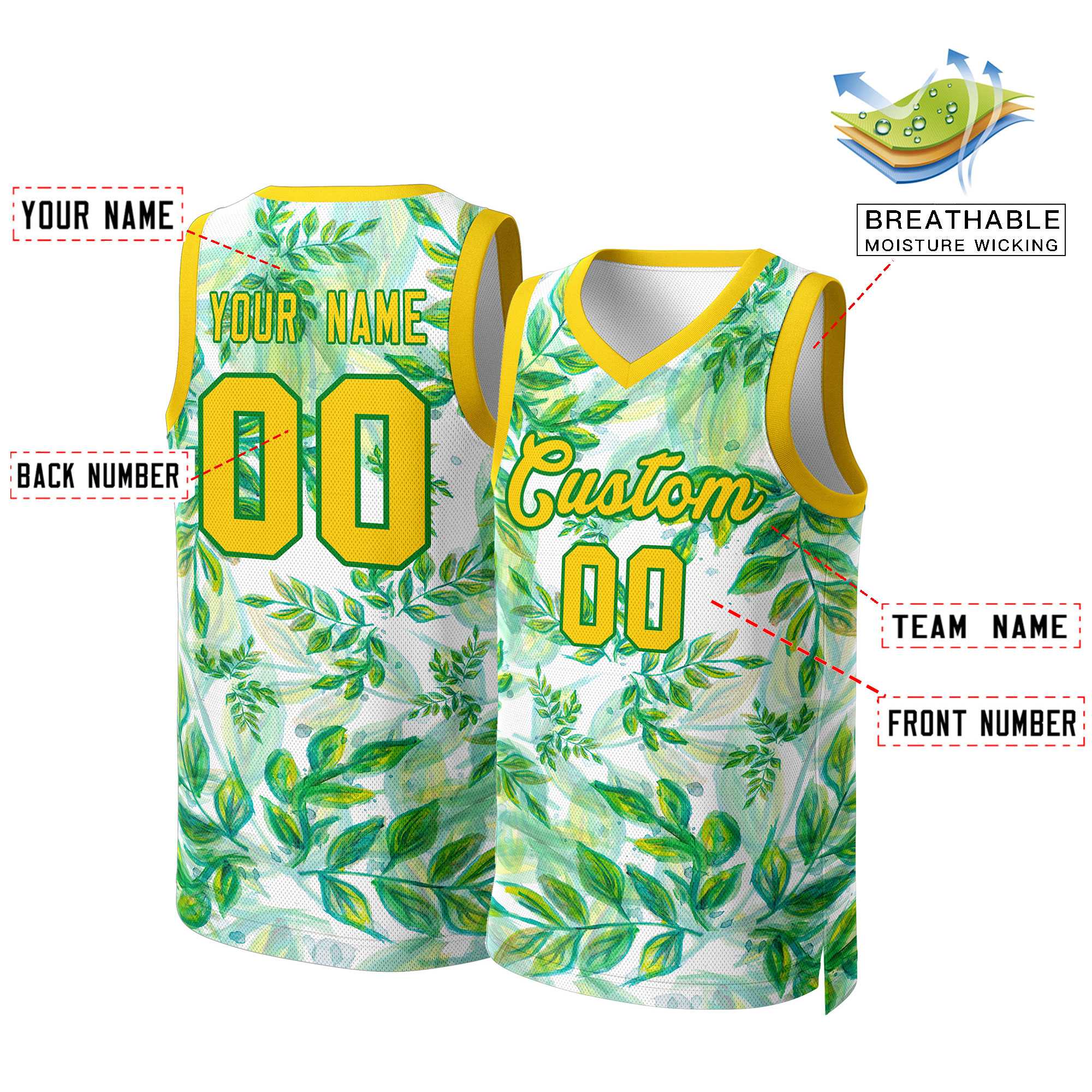 Custom Green Yellow-Yellow Graffiti Pattern Tops Mesh Basketball Jersey - Image 2