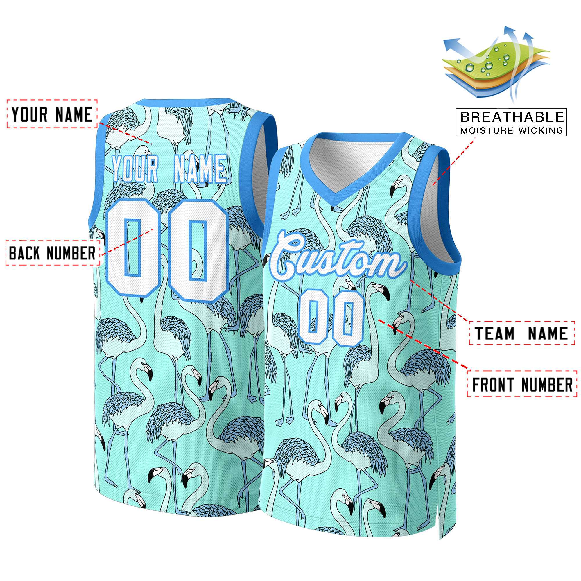 Custom Aqua White-Powder Blue Graffiti Pattern Tops Mesh Basketball Jersey - Image 2