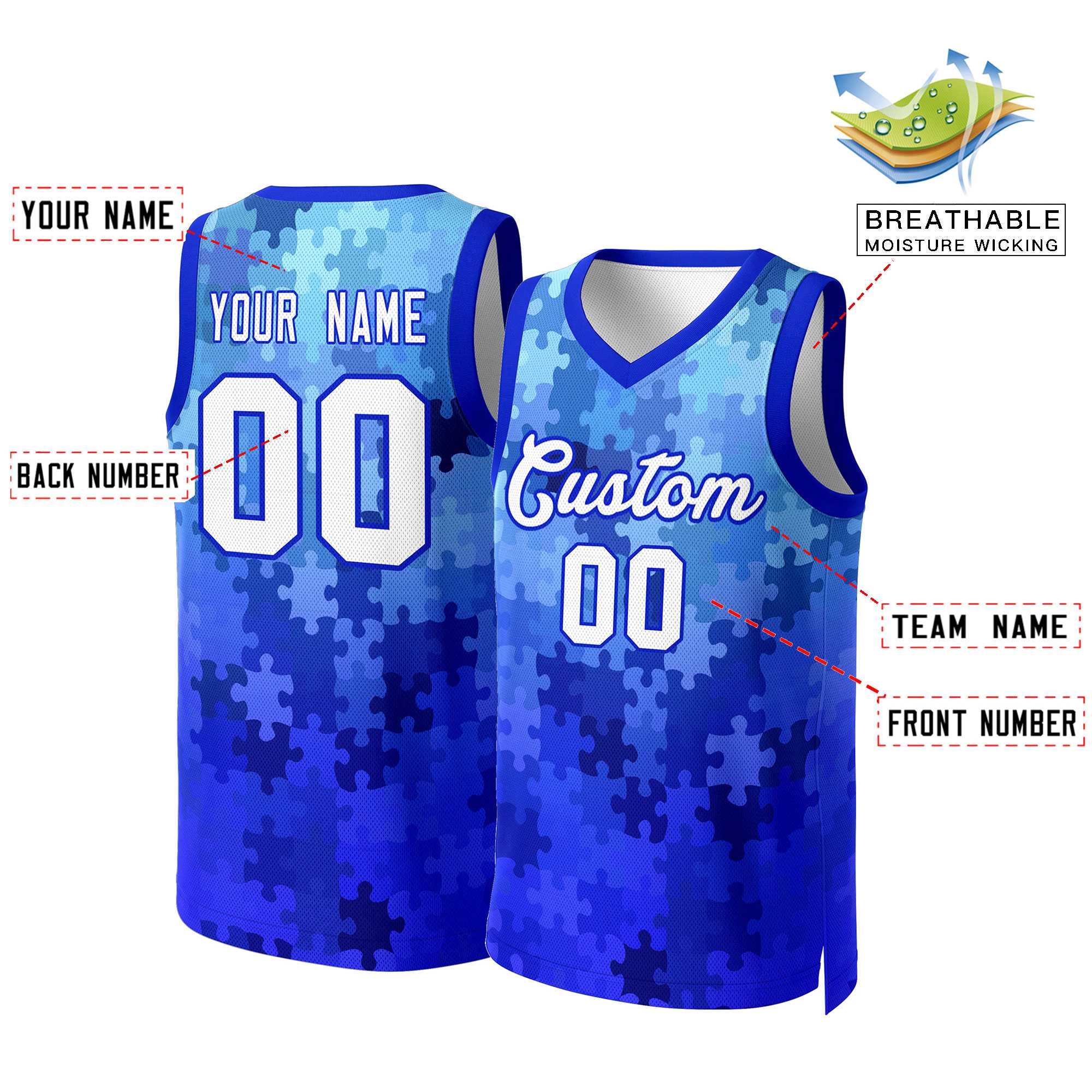 Custom Royal White-Royal Graffiti Pattern Tops Mesh Basketball Jersey - Image 2