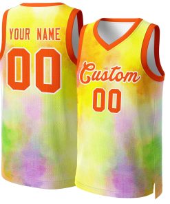 Custom Yellow Orange-White Graffiti Pattern Tops Mesh Basketball Jersey