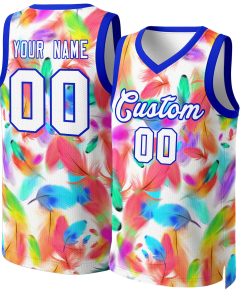 Custom White White-Royal Graffiti Pattern Tops Mesh Basketball Jersey
