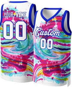 Custom White White-Royal Graffiti Pattern Tops Mesh Basketball Jersey