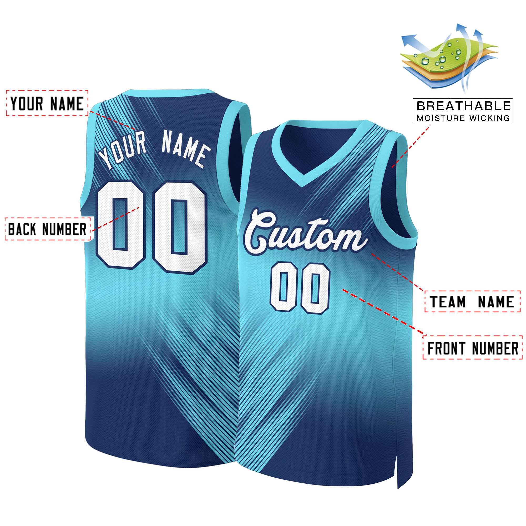 Custom Navy White-Navy Gradient Fashion Tops Slash Basketball Jersey - Image 2