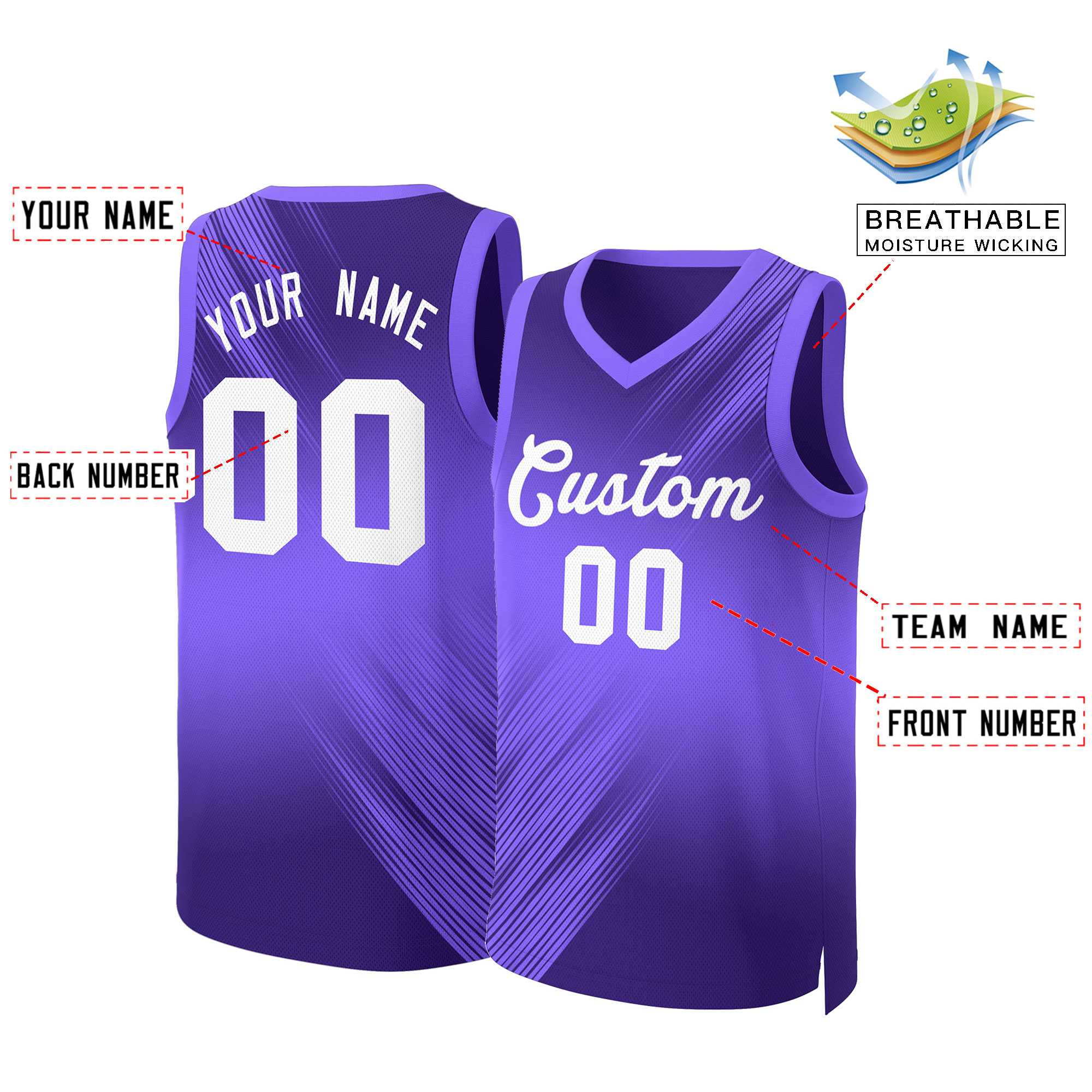Custom Purple White Gradient Fashion Tops Slash Basketball Jersey - Image 2