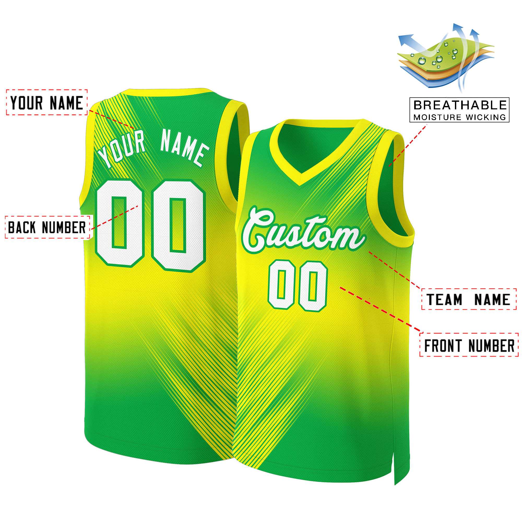 Custom Green White-Green Gradient Fashion Tops Slash Basketball Jersey - Image 2