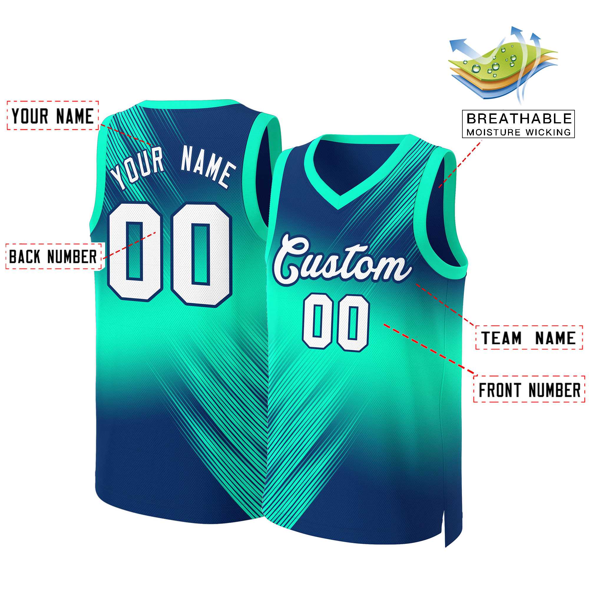 Custom Navy White-Navy Gradient Fashion Tops Slash Basketball Jersey - Image 2