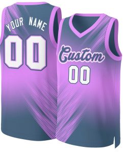 Custom Pink Navy-White Gradient Fashion Tops Slash Basketball Jersey
