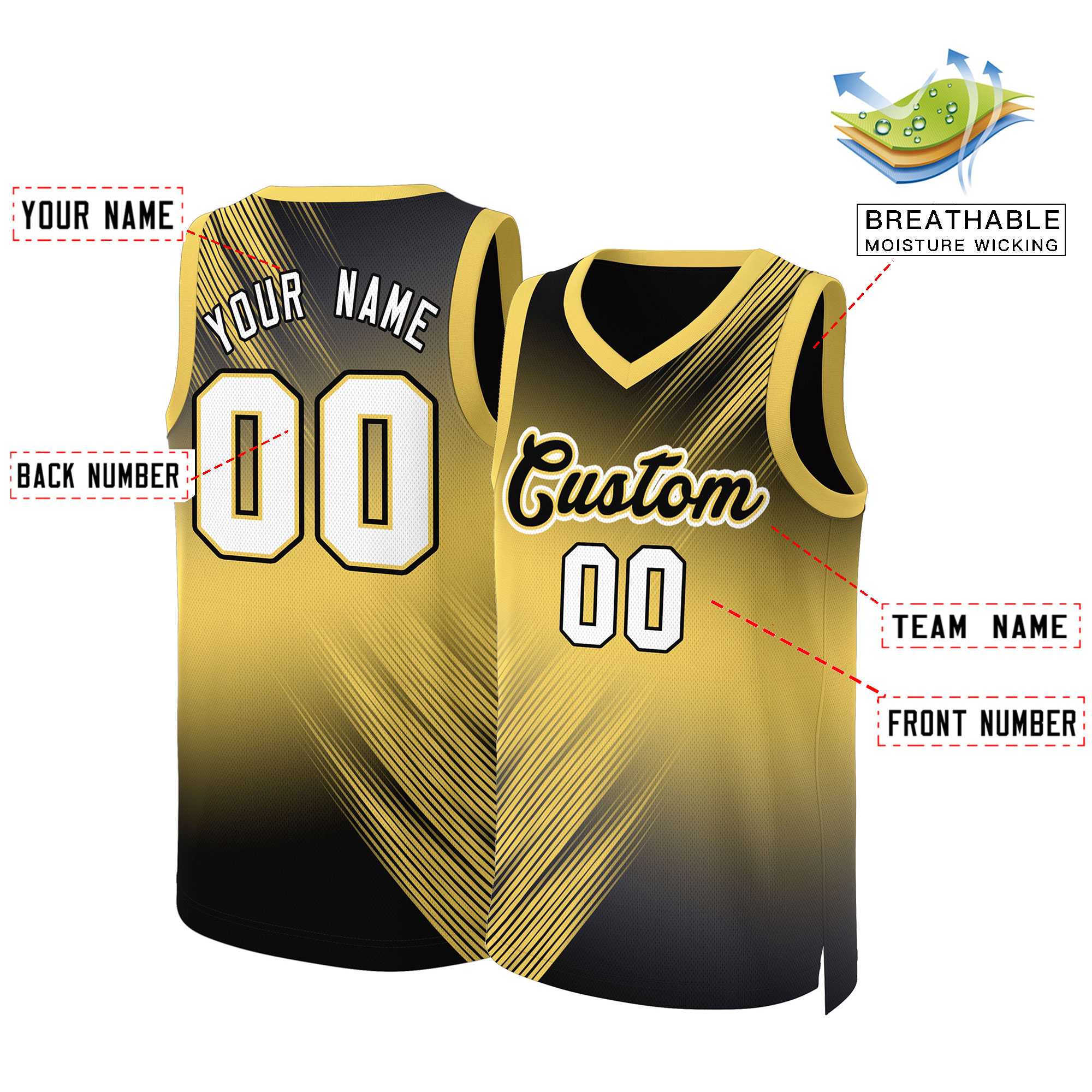 Custom Yellow Black-Yellow Gradient Fashion Tops Slash Basketball Jersey - Image 2
