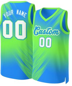 Custom Green Blue-Green Gradient Fashion Tops Slash Basketball Jersey