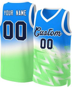 Custom Blue Green-Black Gradient Fashion Tops Slash Basketball Jersey