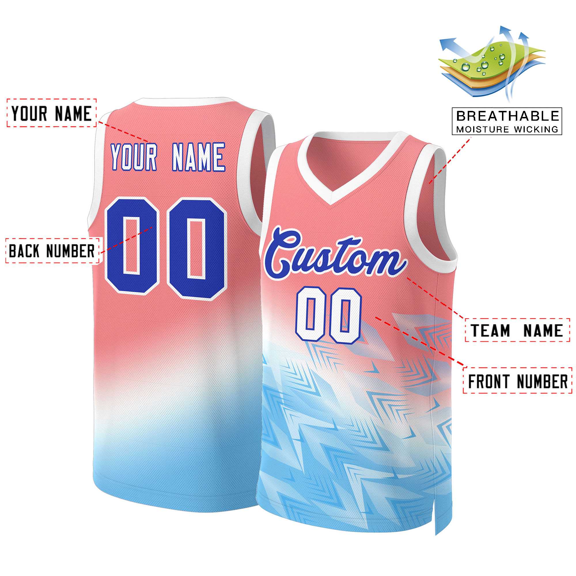 Custom Red Blue-Royal Gradient Fashion Tops Slash Basketball Jersey - Image 2