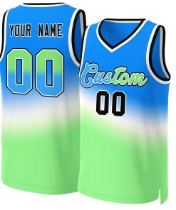 Custom Blue Green-Blue Gradient Fashion Tops Slash Basketball Jersey