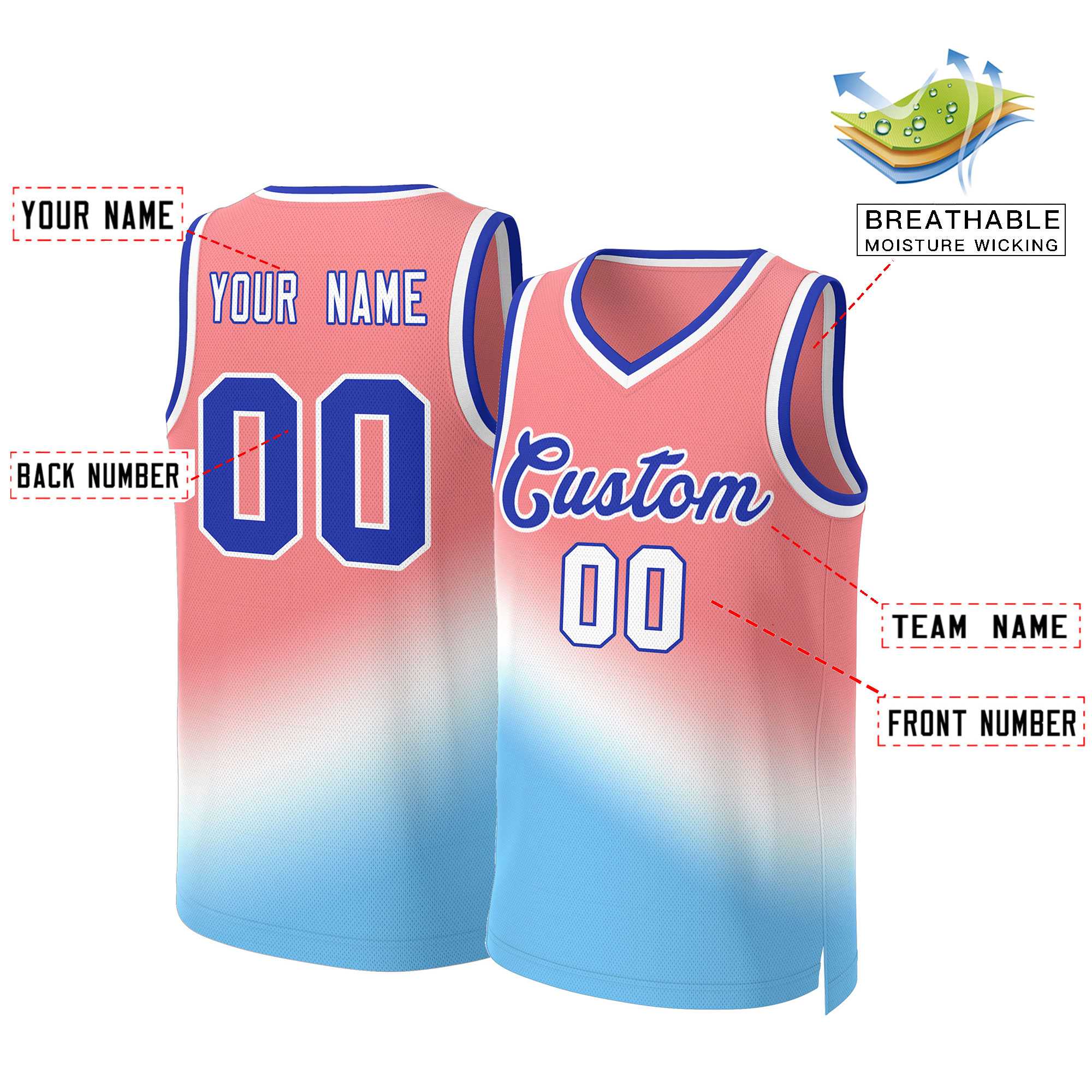 Custom Red Blue-Royal Gradient Fashion Tops Slash Basketball Jersey - Image 2