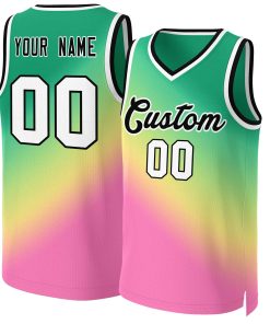 Custom Kelly Green Pink-Black Gradient Fashion Tops Slash Basketball Jersey