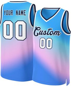 Custom Powder Blue Powder Blue-Navy Gradient Fashion Tops Slash Basketball Jersey