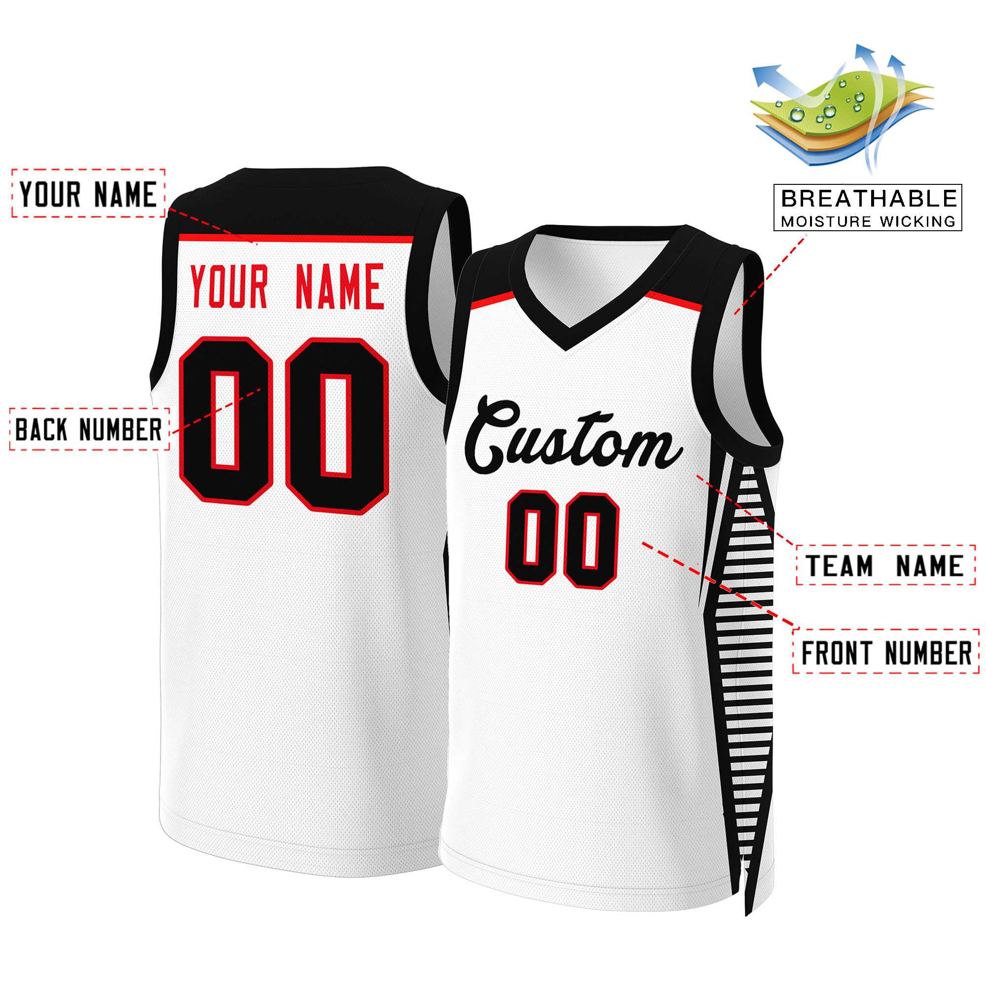 Custom White Black Classic Tops Mesh Basketball Jersey - Image 2