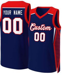 Custom Navy White-Red Classic Tops Mesh Basketball Jersey