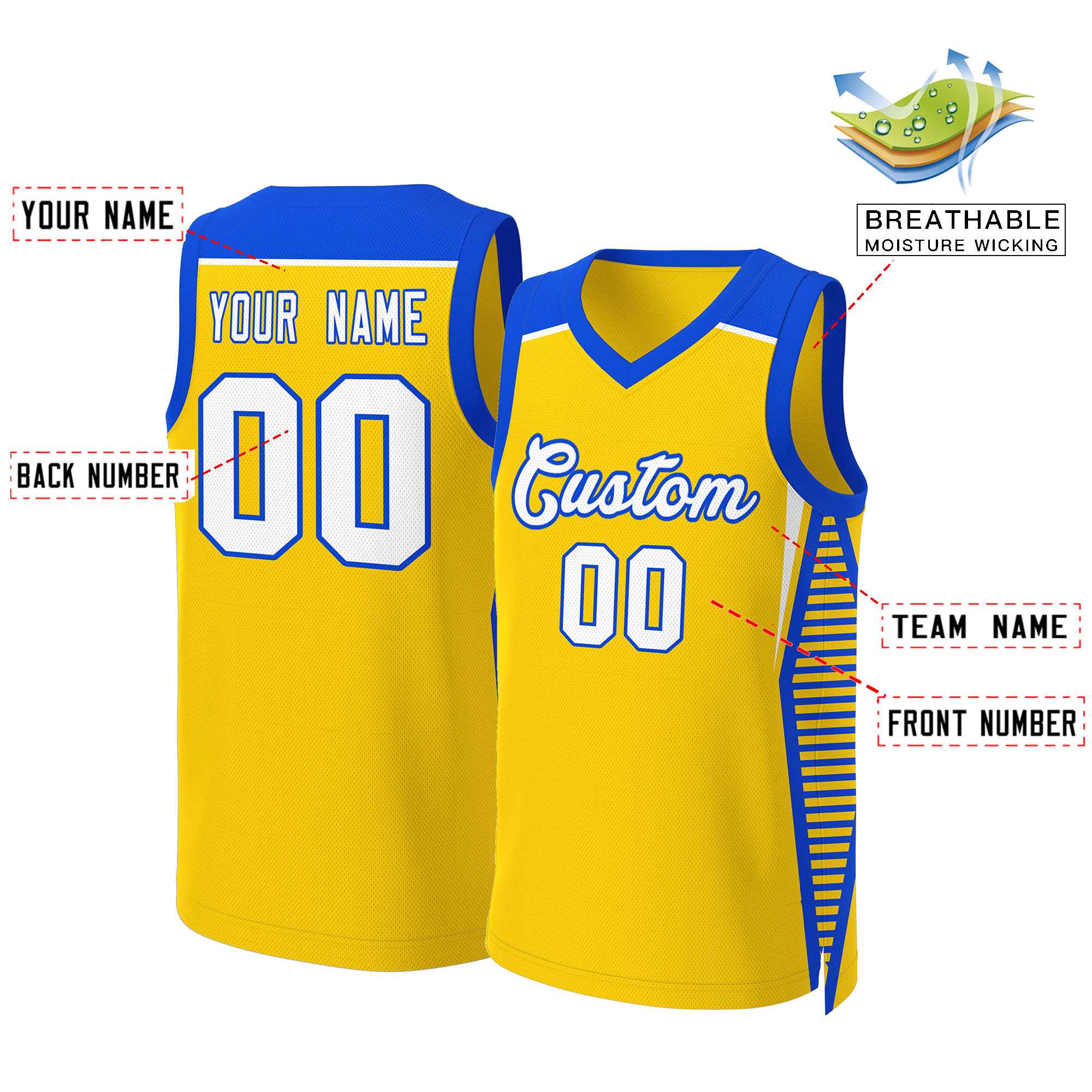 Custom Gold White-Royal Classic Tops Mesh Basketball Jersey - Image 2