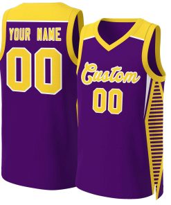 Custom Purple Gold-White Classic Tops Mesh Basketball Jersey