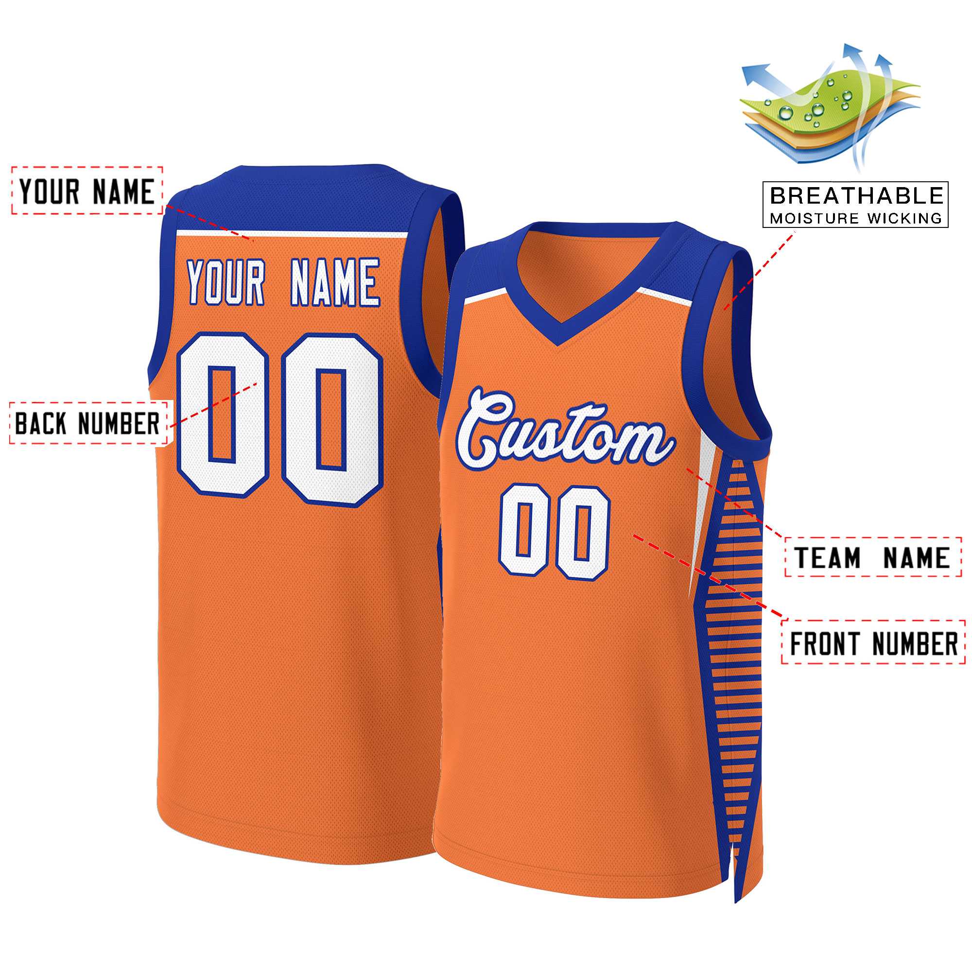 Custom Orange White-Royal Classic Tops Mesh Basketball Jersey - Image 2