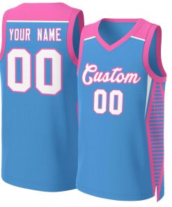Custom Powder Blue White-Pink Classic Tops Mesh Basketball Jersey