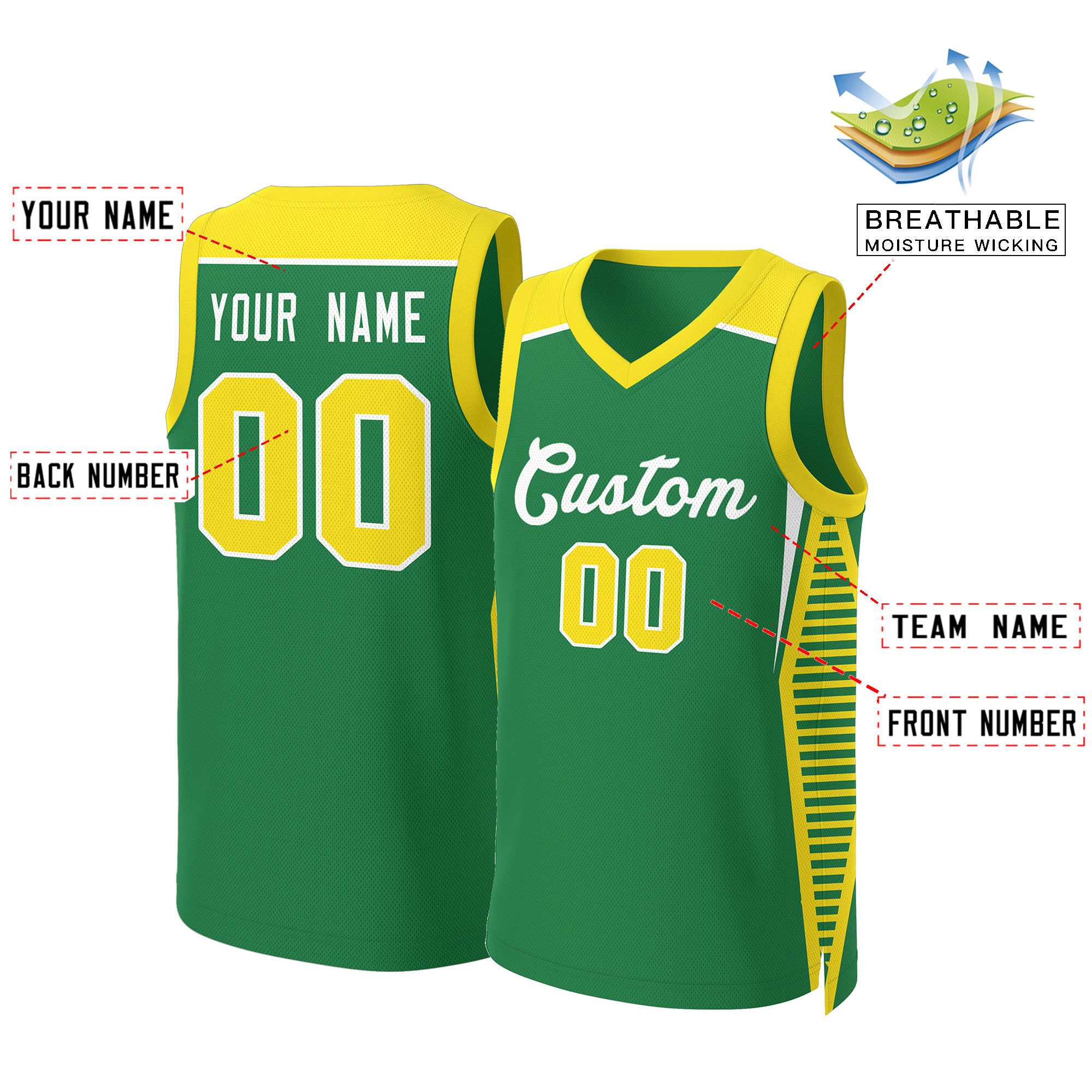 Custom Kelly Green White Classic Tops Mesh Basketball Jersey - Image 2