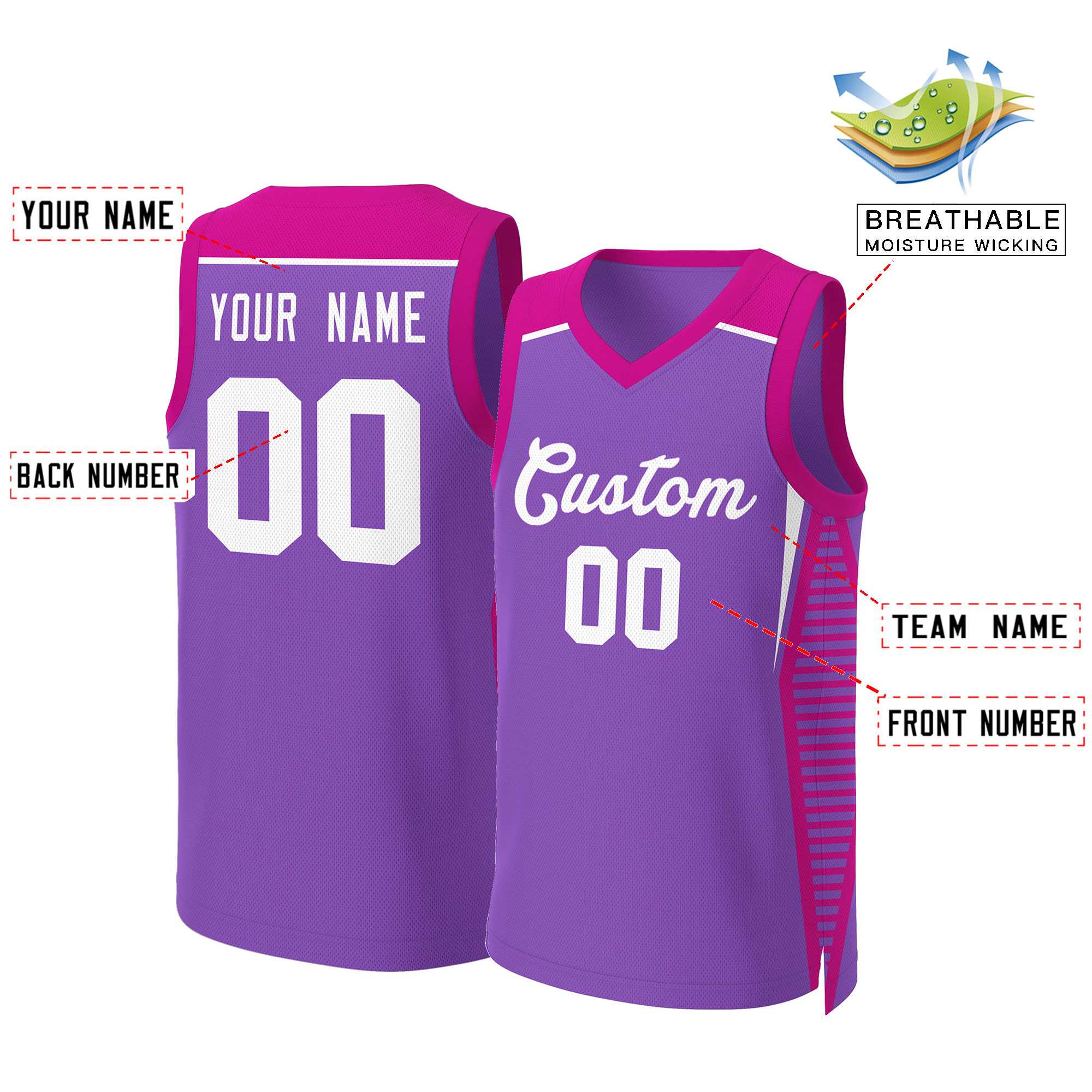 Custom Purple Purple Classic Tops Mesh Basketball Jersey - Image 2