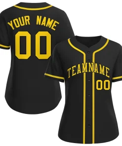 Custom Black Gold-Black Classic Style Baseball Jersey For Women