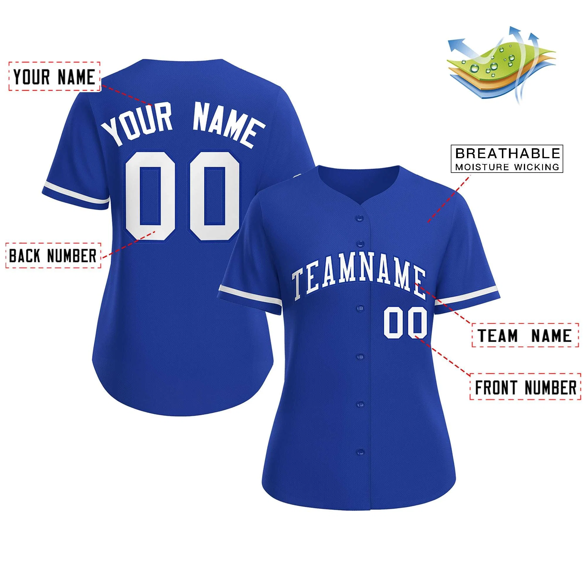 Custom Royal White-Royal Classic Style Baseball Jersey For Women - Image 2