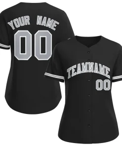 Custom Black Gray-White Classic Style Baseball Jersey For Women