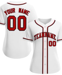 Custom White Red-Black Classic Style Baseball Jersey For Women