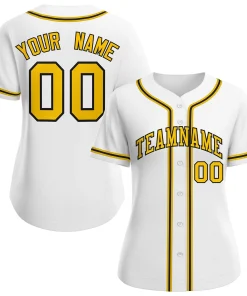 Custom White Gold-Black Classic Style Baseball Jersey For Women