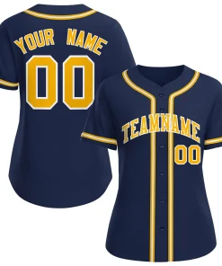Custom Navy Yellow-White Classic Style Baseball Jersey For Women