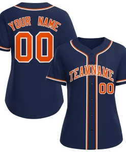 Custom Navy Orange-White Classic Style Baseball Jersey For Women