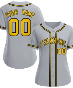 Custom Gray Gold-Black Classic Style Baseball Jersey For Women