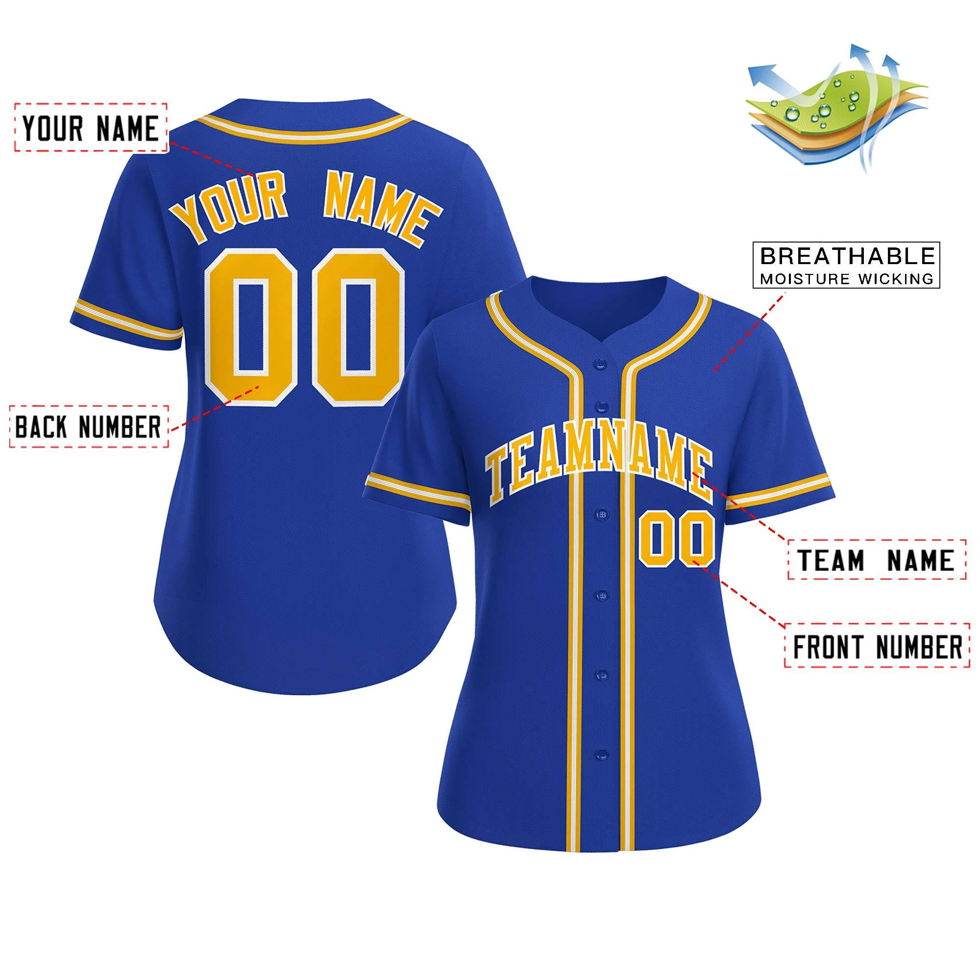 Custom Royal Gold-White Classic Style Baseball Jersey For Women - Image 2
