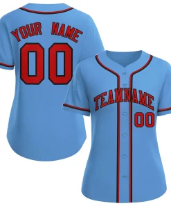 Custom Light Blue Red-Black Classic Style Baseball Jersey For Women