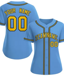 Custom Light Blue Gold-Navy Classic Style Baseball Jersey For Women
