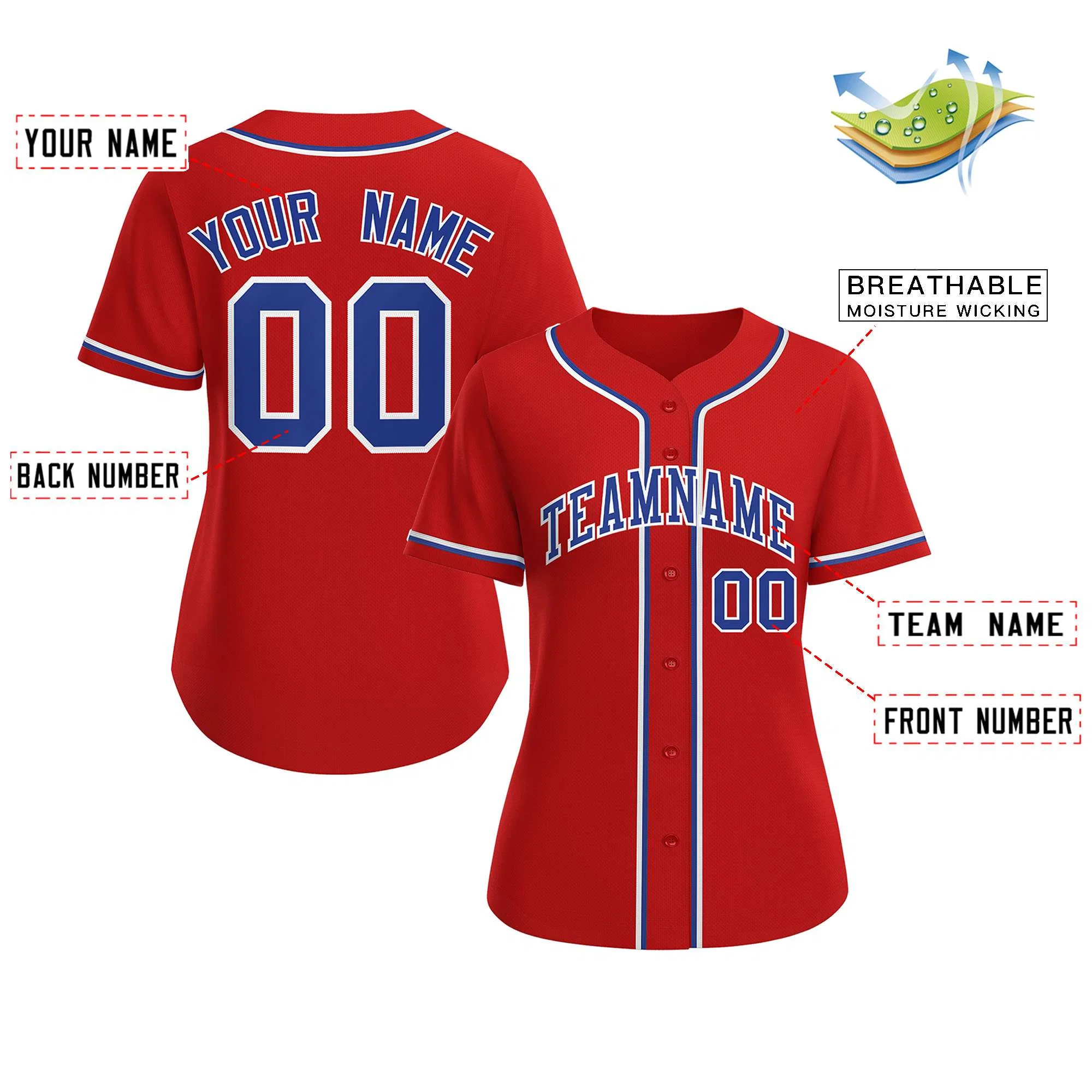 Custom Red Royal-White Classic Style Baseball Jersey For Women - Image 2