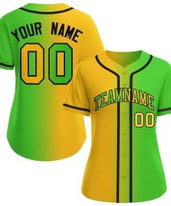 Custom Gold Neon Green-Black Gradient Fashion Baseball Jersey For Women