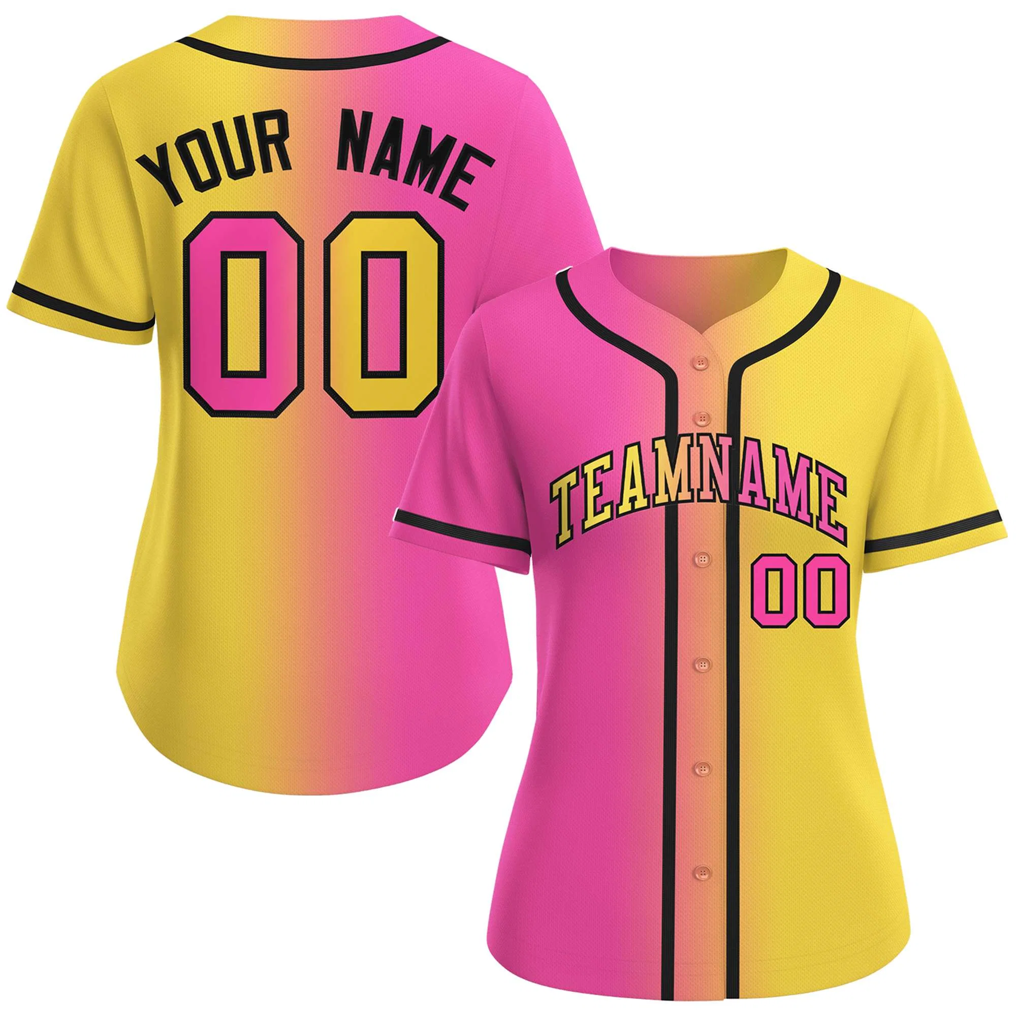 Custom Pink Gold-Black Gradient Fashion Baseball Jersey For Women