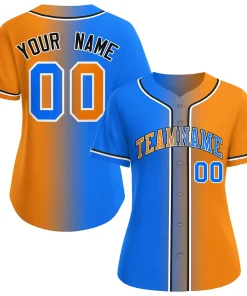 Custom Light Blue Orange-White Gradient Fashion Baseball Jersey For Women