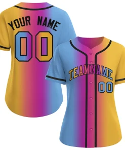 Custom Light Blue Gold-Black Gradient Fashion Baseball Jersey For Women