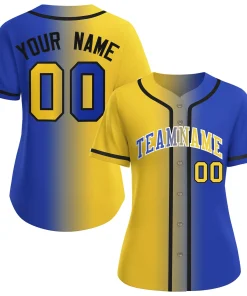 Custom Gold Royal-White Gradient Fashion Baseball Jersey For Women